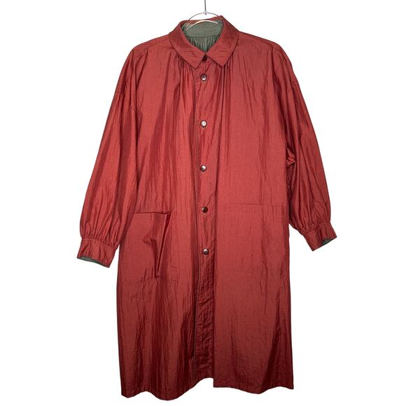 Vintage 1980s Sanyō Reversible Japanese Nylon Coat A-Line Olive & Red medium - Picture 3 of 13